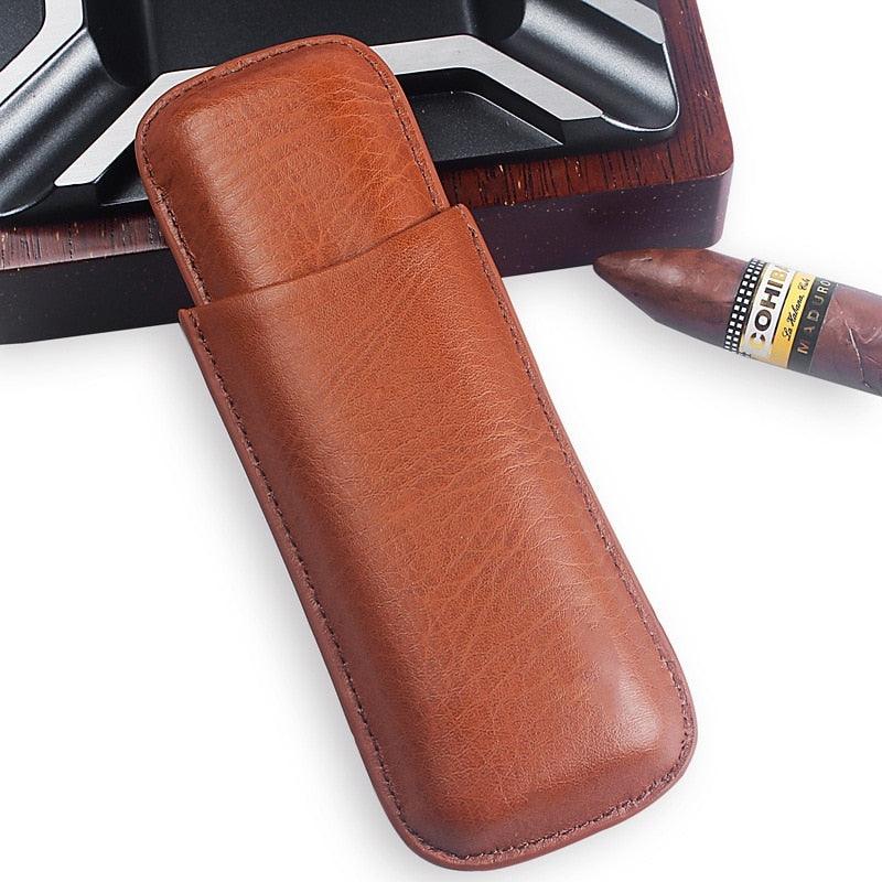 Leather Cigar Case with Silver Cutter - Cigar Mafia