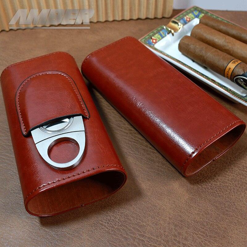 Leather Travel Humidor with Cutter - Cigar Mafia